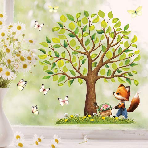 Wandtattoo Loft Fensterbilder Frühling Fuchs und Baum Motiv – A4 Bogen, Wiederverwendbar – Frühlingsdeko Fenster, Frühlingsbild Fenster, Fensterdeko Frühling, Fensterfolie Frühling Selbstklebend