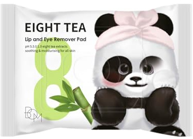 BOM Eight Tea Lip and Eye Remover Pad 30ea 1.94 oz. Double Sided Pad for Exfoliation Care & Hydration, Waterproof Lip & Eye Makeup Remover Wipes, Korean Face Wash, Travel Size