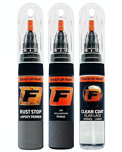 FIRANTO Lackstift Autolack Reparaturset für Tesla Motors PMNG Steel Grey - 3-in-1 Autolack Kratzer Reparaturstift 15ml Grundierung, Klarlack