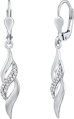 SILVEGO Damen Ohrringe aus 14 Karat 585 Weißgold mit Zirkonia Ohrhänger Design Welle