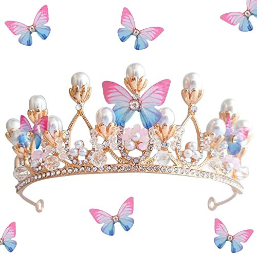 MEZHEN Kristallkrone Schmetterling Tiara Kinder Geburtstags Krone Party Geschenk Strass Krone Mädchen Haarschmuck Schmetterling Zirkon Diademe