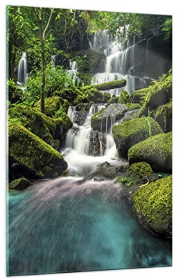 Bilder auf Glas 70x100cm Glasbild Park Wasserfall Wasser Groß Wanddeko Bild im Glas Schlafzimmer Küche Deko Wandbilder Dekoration Wohnzimmer Modern Wall Decor Wand Kunstdruck Art GPA70x100-3754