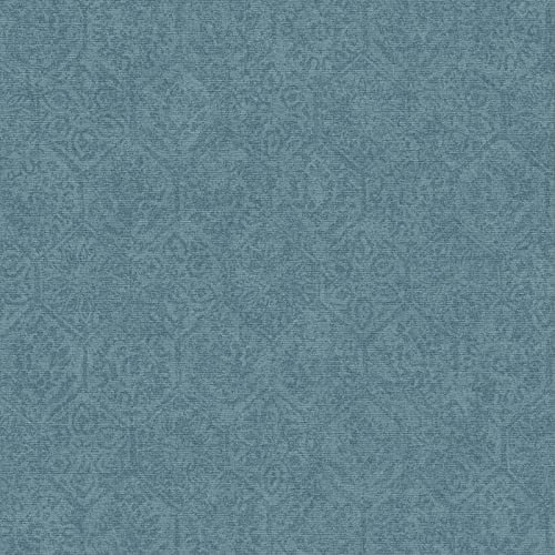 Papier peint chambre bleu hexagone fleuri | Tapisserie bleu effet jean moti hexagone pour couloir | Papier peint bohème idéal salon