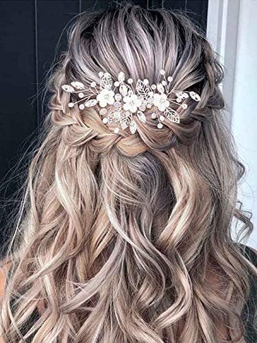 Vakkery Accessorio per capelli da sposa con fiori e cristalli, accessorio per capelli da sposa, per donne e ragazze (oro rosa)