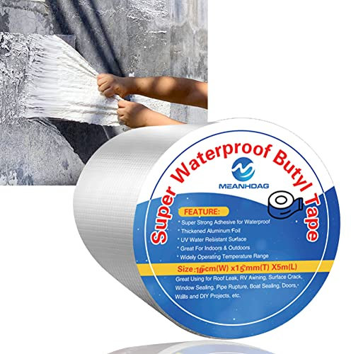 4 in by 16-1/2 FT All-Purpose Super Waterproof Seal Repair Tape and Patch, Adhesive Butyl Tape with Aluminium Foil, Perfect Sealing for Pool, Metal, RV Roof, Pipe, Awning, Hose, Window, and More