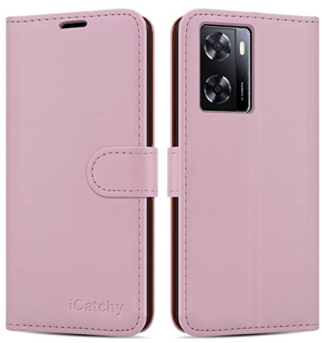 iCatchy for Oppo A57 Case Leather Wallet Book Flip Folio Stand View Cover with Card Slots and Kickstand for Oppo A57 Phone (Rose Gold)