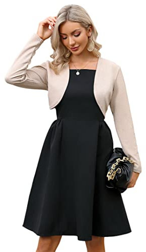 KOJOOIN Damen Bolero Festlich Pailletten Bolero Glitzer Strickjacke Elegant Kurz Cardigan Bolerojacke Langarm Open Front Shrug Cardigan Casual Top Champagnerfarbe XL