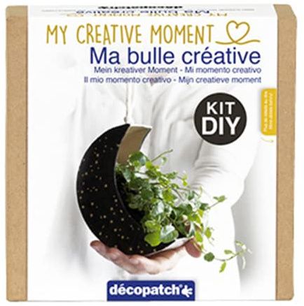 Décopatch KIT038C - Un Mini-kit adulte (support, papier, colle et pinceau inclus), CACHE POT LUNE