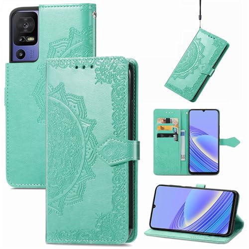 Fertuo Cover per TCL 40 SE, Custodia Portafoglio a Libro in Pelle Flip Cover con Porta Carte, Chiusura Magnetica [Disegni di Mandala] Case Antiurto per TCL 40SE, Verde
