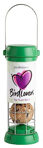 Bird Feeders For Small Birds - Jacobi Jayne® Bird Lovers™ Small Fat Ball Feeder - Hanging Bird Feeder Holds Up To 3 Suet Balls. Easy Clean Feeder With Quick Release Base, Green