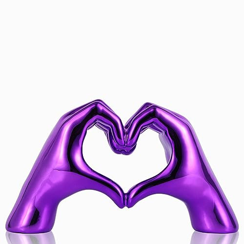 Herz-und-Hand-Skulpturen und -Figuren, Hand-und-Herz-Skulpturen in Violett für die Wohnungsdekoration, Herz-und-Hand-Deko für Boho-Hochzeitsdekoration, ausgefallene Zimmer, Couchtisch, Büro