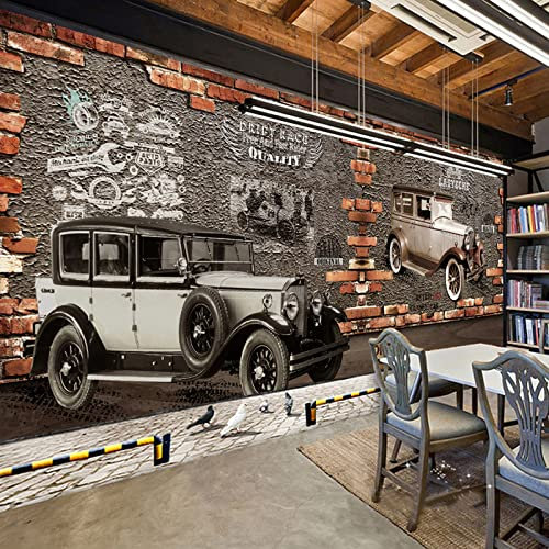 Benutzerdefinierte Tapete 3D Retro Oldtimer Ziegel-Fototapeten Cafe Restaurant KTV Bar Hintergrund Tapeten Wohnkultur 450cm(W)×300cm(H)