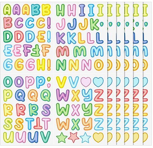 Letter Stickers, 540PCS Colored Self Adhesive Letters Stickers Waterproof Vinyl Small Alphabet Sticker Capital Letter Decals for DIY Scrapbooking Water Bottles Window Mailboxes Y7CSZMT (Colored)