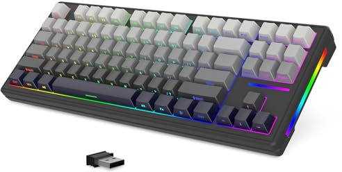 LexonElec x ATTACK SHARK M87 75% Wireless Gaming Keyboard, BT5/2.4G/Wired, 27 RGB Chroma Backlit, TKL Gasket Mechanical Keyboard with Hot-swap Linear Switch, Side Print Gradient PBT Keycap-Black/Grey