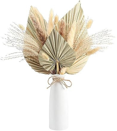 BestAlice Lot de 17 Feuilles de Palmier Séchées, 40 Cm, Feuilles de Palmier Séchées avec Herbe de la Pampa, Décorations D'automne pour la Maison, Décoration de Table, Décoration de Mariage,(A)