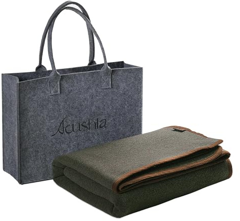 ACUSHLA Campingdecke aus 80% Merinowolle, weiche, warme, Dicke Decke, Überwurf für Bett, Couch, Outdoor, Camping, Reisen, Auto, Schlafen, Terrasse, Veranda, 150 x 200 cm, Armeegrün