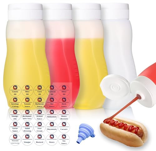 Nacxbwer Condiment Squeeze Bottles for Ketchup Hot Sauce Liquids Oil with Caps for Condensed Milk and Mustard Salad Dressing Dispenser Clear Plastic Bottles Dressing Container HD PE BPA-free