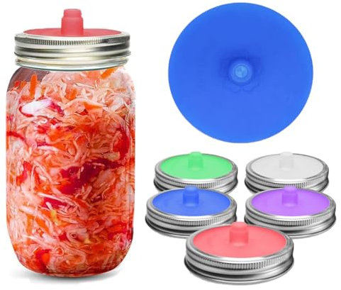 FSONA Waterless Airlock Fermentation Lid Set,Easy Vegetable Fermentation Kit Fits Wide Mouth Mason Jars for Fermenting Sauerkraut, Kimchi, Pickles and Fermented Probiotic Foods