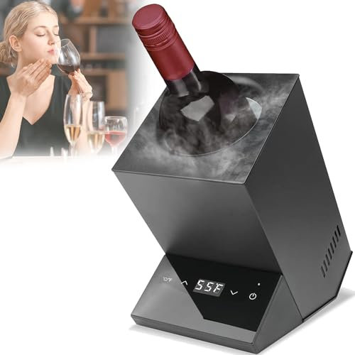 Electric Wine Chiller for 750ml Wine and Some Champagne Bottles,Single Bottle Wine Cooler 41-64°F/5-18°C Adjustable Portable Outdoor Iceless Chiller for Patio Poolside Picnic Bbq Party,Black