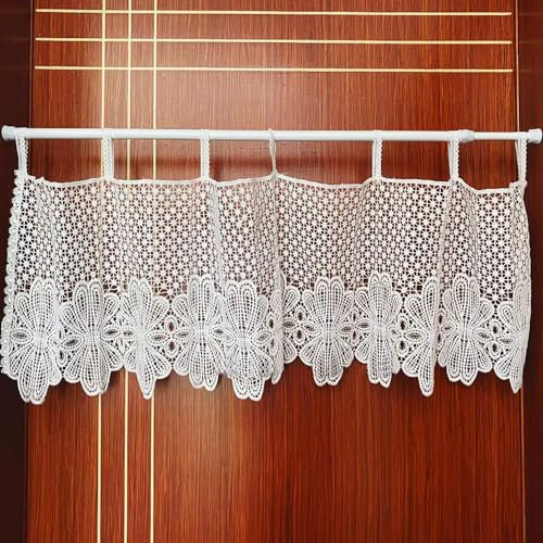 Lsimeru Spiztengardinen Kurz Landhaus Spitze Häkeln Scheibengardine Bistrogardine Häkeloptik Häkelgardinen Kurzstores Gardinen Schlafzimmer Wohnzimmer,140x28cm