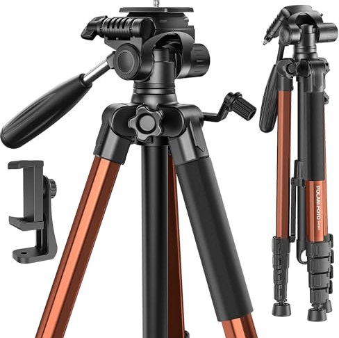 POLAM-FOTO Porfessional - Treppiede per fotocamera da 188 cm, in alluminio resistente, treppiede compatto con borsa per il trasporto, con supporto per telefono