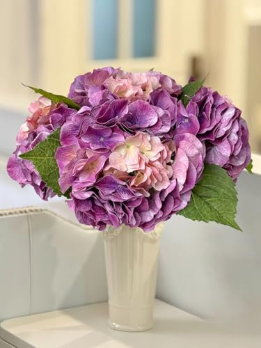 YalzoneMet Hortensien, künstliche Hortensien, fühlt sich echt an, 53,3 cm langer Stiel, große Blüte, Makrophylla-Hortensien für Hochzeit, Babyparty, Blumenarrangement, Frühling, Zuhause, Küche,