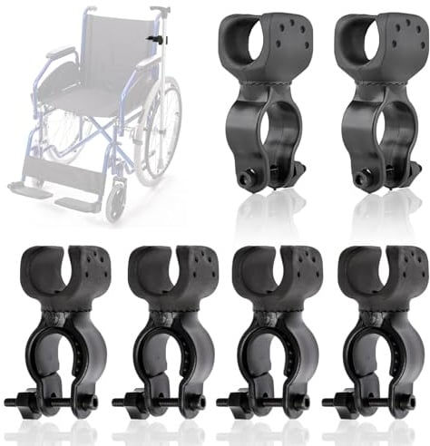 6 Stück Krückenhalter, Stockhalterung, Gehstockhalter, Rollstuhl Zubehör für 2,2 Bis 3 CM Rohr, Universelles Zubehör für Krücken für Mobilitätsroller, Drive Rollator, Rollstuhl, Elektroroller, Fahrrad