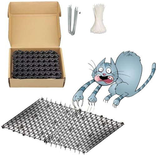 KEELYY Dornengitter Gegen Katzen,12 Stücke Katzenabwehr Matte Anti Katzen Netzwerk, Tier Barriere mit Spikes, Katzenschreck Gitter,Katzengitter Garten, 20X15cm