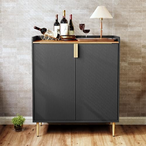 HOLTICO Weinschrank mit Weinregalen für 9 Flaschen, Barschrank Moderne Kaffeetresen-Schrank, Alkoholschrank Flaschenregal Holz, Sideboard-Buffetschrank für Bar, Küche, Esszimmer, Wohnzimmer