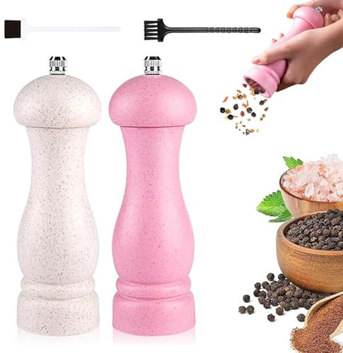 Xiuyer 2 Pcs Macinapepe 6 Pollici Macina Pepe Sale Macinino Per Spezie Con Macinino Regolabile In Acciaio e Ceramica Macinapepe Con 2 Spazzole Di Pulizia Set Macinino Per Sale e Pepe(Bianco e Rosa)
