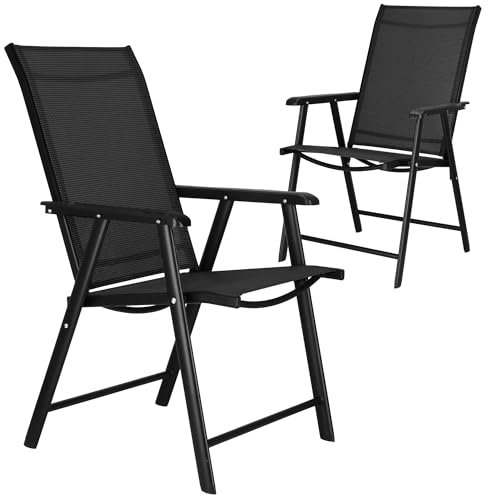 SPRINGOS Gartenmöbel Set 2X Gartenstuhl klappbar wetterfest Balkonstuhl Metall stapelbar klappstuhl balkonstühle Outdoor terrassenstühle gartensessel klappbar stühle balkonmöbel schwarz