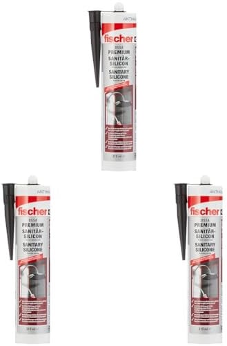fischer Sanitärsilicon DSSA 310 ml Anthrazit, Silikon zum Abdichten & Verfugen im Sanitär- und Küchenbereich (Packung mit 3)