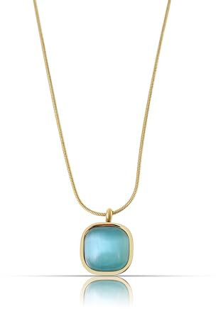Made by Nami Edelstein Kette Gold Edelstahl mit Amethyst Anhänger Boho Schmuck Damen 40 + 5 cm Wasserfest (Blau)