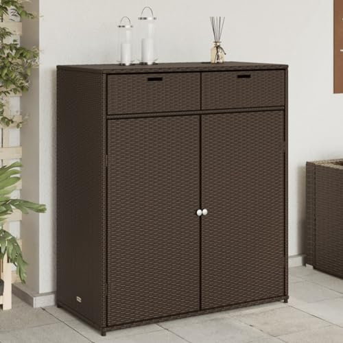 Rantry Aufbewahrungsschrank für den Garten, braun, 105 x 55 x 113 cm, Polyrattan, Sideboard, Küchenschrank, Aufbewahrungsschrank für Wohnzimmer