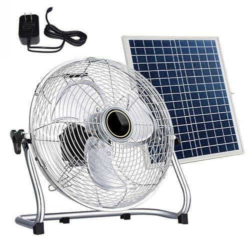 HSPLXYT Portable Solar Fan, 20000mAh Rechargeable Camping Fan, Portable Floor Fan,12 Speed, Battery Operated Fan for Picnic, Hurricane, Fishing, Travel, Worksite (Color : Silver, Size : 18 in (46cm))