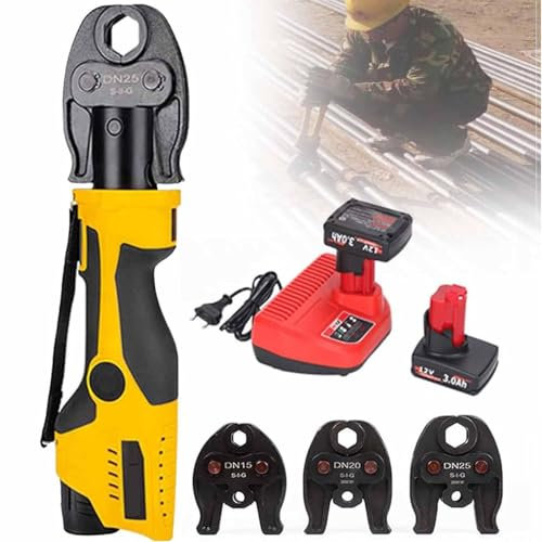 CYMYYDS Attrezzi per Pressare Tubi Idraulici Alimentati a Batteria, Pressa Professionale per Tubi in Rame, Kit Pressa per Tubi Idraulici, Inversione Automatica, 3 Matrici DN15, DN20, DN25,2Series