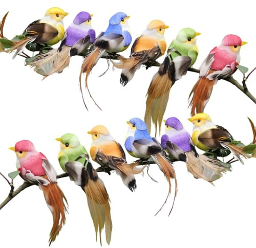 12 Stück Künstliche Vögel auf Clips Feder Dekorative Kleine Vögel Weihnachtsbaum Dekoration Handwerk Vogel Ornamente Bunte Vogel Clip Kleine Vögel Auf Clip Bunte Künstliche Feder Vögel