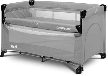 CARETERO Esti Reisebett mit Matratze 120x60 cm - Faltbares Reisebett für Babys bis 15 kg - Ab Geburt bis 4 Jahre - Inkl. Transporttasche - Grau
