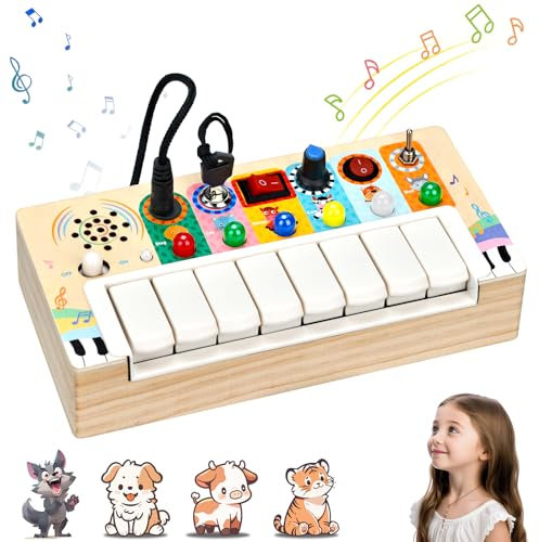 Montessori Spielzeug ab 1 jahr mit Musik led Lichtschalter Activity Board busy board Elektronisches Klavier Motorikspielzeug ab 2 3 4 Jahre, Lernspielzeug für Jungen und Mädchen Weihnachten Geburtstag