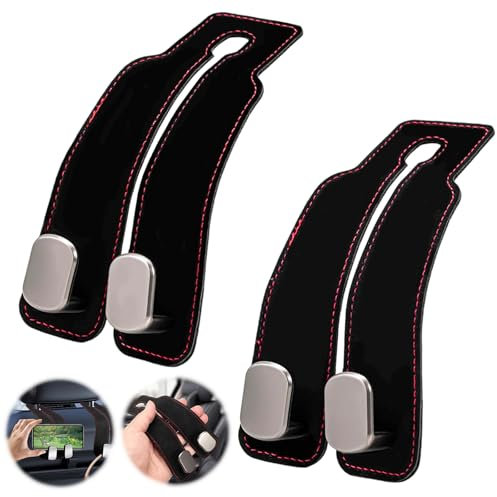 WEILONGB 2PCS Car Seat Back Double Hook,Leather Car Seat Back Storage Hook, Car Seat Hooks for Headrest, Car Seat Purse Hook, Car Seat Organizer for Bag, Purses, Handags (Black)