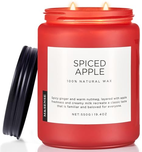 M&SENSE Gewürzter Apfel 2-Docht-Herbstduftkerze 550g natürliche Sojawachskerze für Herbstdeko bis zu 110 Stunden Brenndauer stark duftende Herbstkerzengeschenk für Weihnachten und Feiern SpicedApple