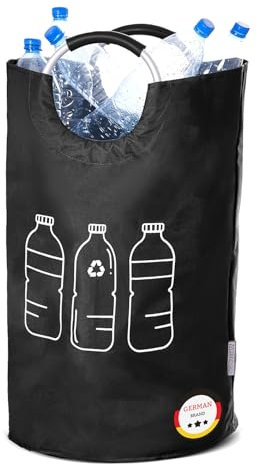 WELLENBORG® Faltbarer Pfandflaschen-Sammelbehälter faltbar Schwarz - Wasserdichter Flaschensammler großer Korb - Altglas Leergut Pfandflaschen Aufbewahrung