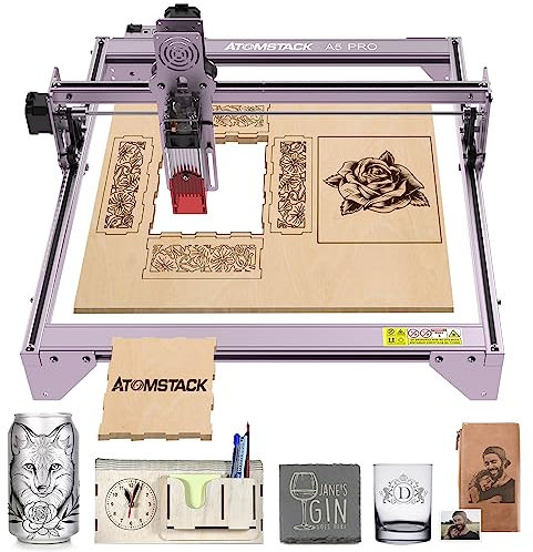 ATOMSTACK A-5 Pro - Macchina per incisione laser, 40 W, protezione per gli occhi, taglio laser CNC, incisione laser per legno, metallo, fai da te, grande superficie di incisione 410 x 400 mm