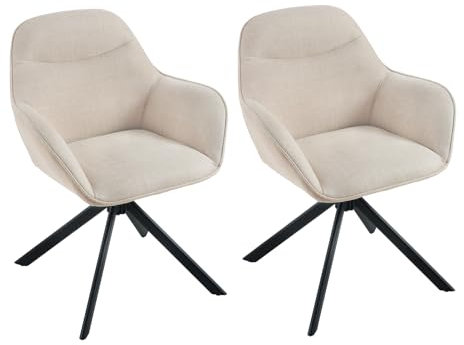 Goeurvant drehstuhl Esszimmer Beige mit Armlehne 2er Set drehbarer esszimmerstuhl Küchenstuhl Polsterstuhl aus Polyester mit Metallbeine und Rückenlehne für Esszimmer Küche Büro