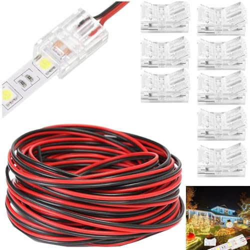 10m 22 AWG 2 Pin LED Streifen Verlängerungskabel LED Strip Anschlusskabel, mit 10 Stück 2P-8mm 12v-24V kabel, für SMD 3528 2835 5050 5630+10pcs 8mm 2 Polig LED Lückenlose Stecker