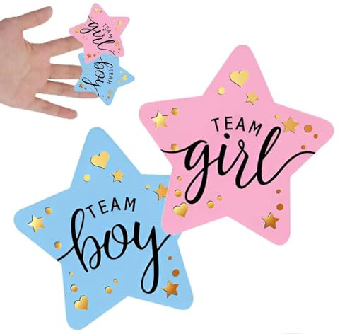 96 Stück Gender-Enthüllungsaufkleber für Babyparty und Geburt – festliche Dekoration und Foto-Requisiten – Team Jungen oder Mädchen (Stern)