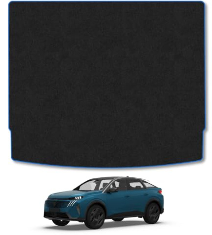Peugeot e-3008 (2024+) Carpet Boot Mat | Blue Edge Trim Tailored Fit Boot Liner Full Coverage Protection Accessories Easy Clean Anti Slip Made in the UK