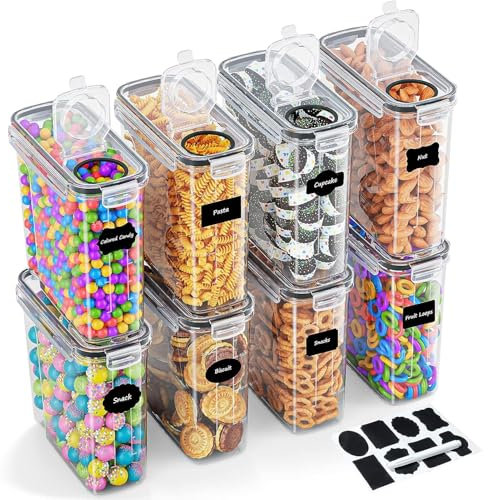 YENTAKE Vorratsdosen Set, Vorratsbehälter Set, Vorratsdosen mit Deckel Luftdicht, Müsli Schüttdose & Frischhaltedosen, Etiketten für Getreide, Mehl, Zucker usw (8 er)