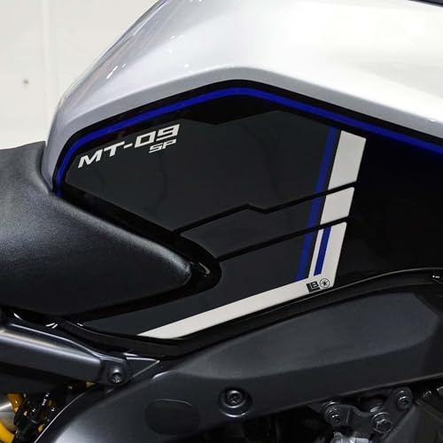 LABELBIKE 3D Motorrad Aufkleber kompatibel mit Yamaha | MT-09 2024-2025, Seitenschutz aus Harz, kratzfest, dekorativ, silberfarben