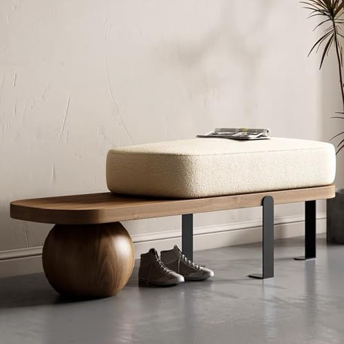 PVYGDXYI Modern Entryway Bench,Wooden Boucle Bench with Abstract Metal Leg,upholstered End of Bed Bench,Shoe Changing Bench for Entryway Livingroom Bedroom(80cm/31.5, Walnut)